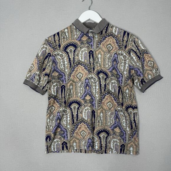 Como Sport Tops - Vintage Como Sport Womens Top Medium‎ Purple Abstract Paisley Polo Made in Italy